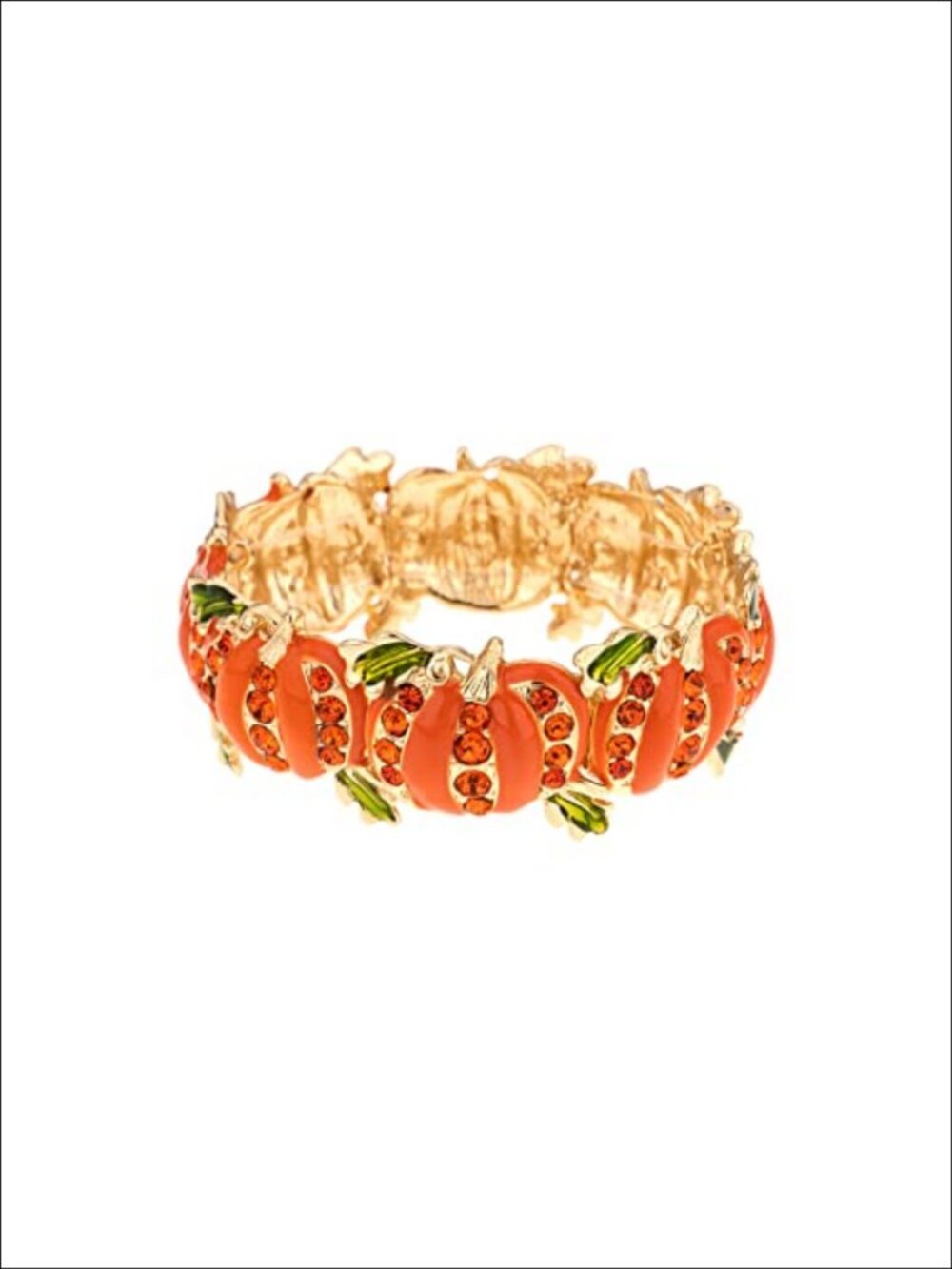 Handcrafted Gold Plated Stretch Pumpkin Bracelet with Red Crystal